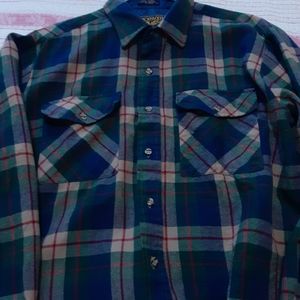BACKPACKER Outdoors Acrylic Flannel Green Plaid Shirt Medium